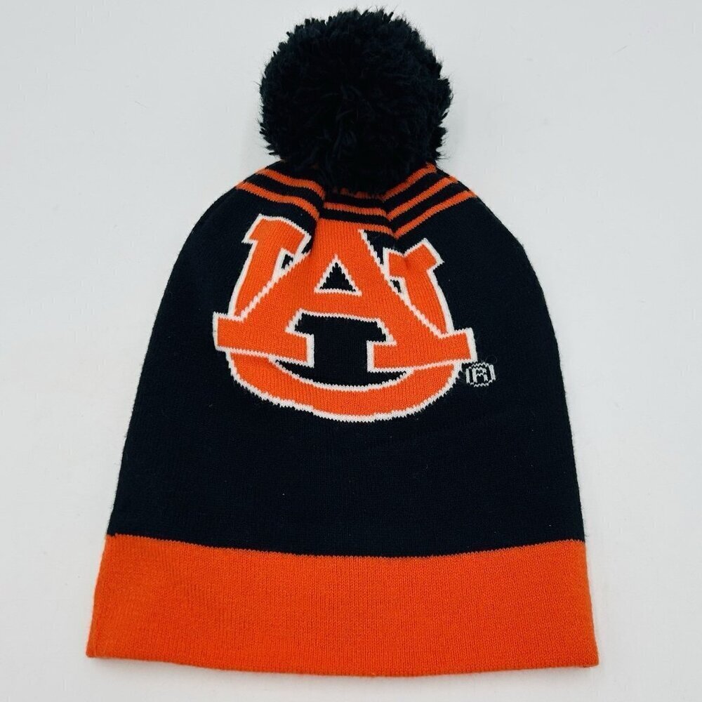 Auburn Tigers Beanie Toboggan Skull Cap Orange Blue Pom Pom Embroidered